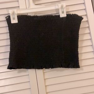 Smocked black tube crop